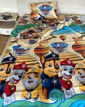 Дитяча постільна білизна Бязь Люкс, 1.5 спальний комплект Щенячий патруль беж КТ-020 фото